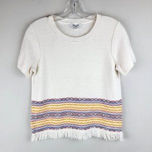 Madewell Cotton Blend Colorful V Neck Short Sleeve Fringe Hem Cropped Top Size S